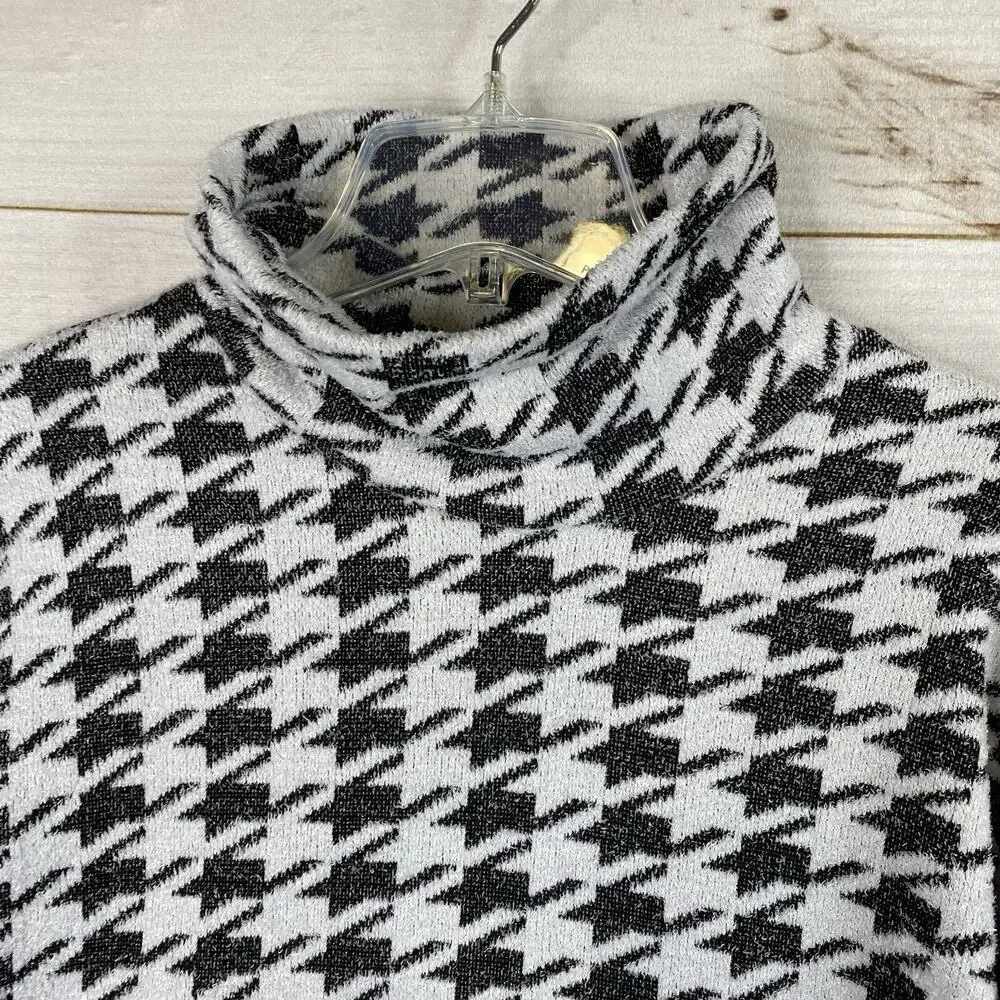 Chico's Sweater Sz 0 Women S 4/6 Black White Houndstooth Mock Neck Heavy Stretch